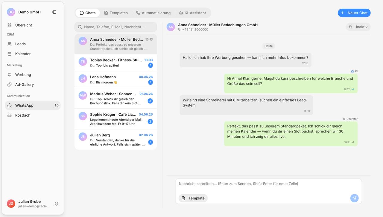 WhatsApp-KI von TechVantage im Einsatz